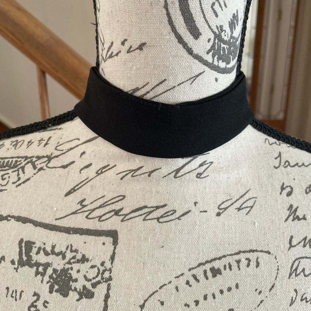 Black Mini Tube Dress with White Floral Detail & Sheer Ruffle Train - Picture 5 of 13